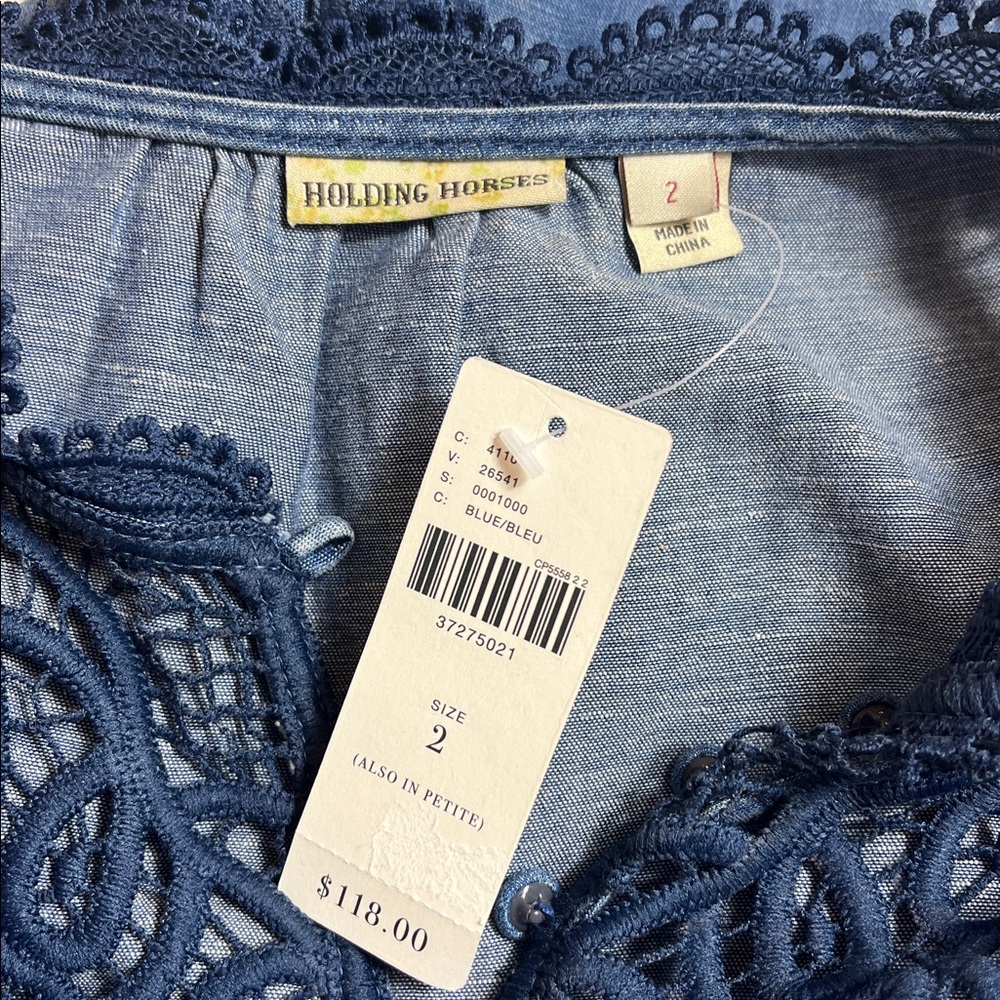 Anthropologie Holding Horses Top  Perra Popover Pleated Chambray size 2 - Picture 6 of 9